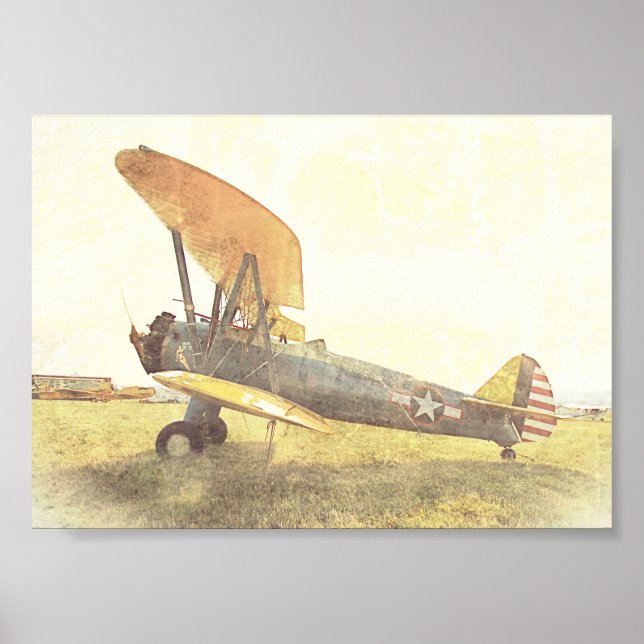Alte Biplane Antikes Flugzeug Gelbe Archivierung Poster (Vorne)
