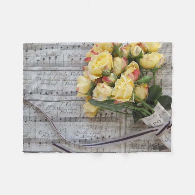 Alte Blattmusik mit gelben Rosen Fleecedecke (Vorderseite (Horizontal))