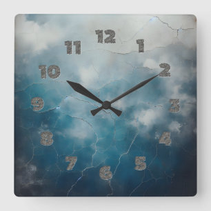 alte blaue Risswand Quadratische Wanduhr