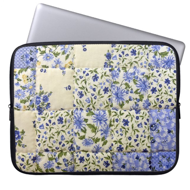 Alte Blauer Blumengeflecht Laptopschutzhülle (Vorderseite)