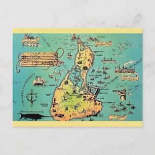 Alte Block Island Karte Postkarte