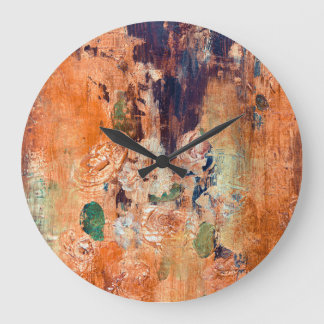 Alte Blumentapete, Grunge-Vignette. Große Wanduhr