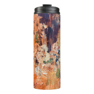Alte Blumentapete, Grunge-Vignette. Thermosbecher