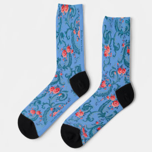 Alte Blumentapete in Blau und Rot Socken