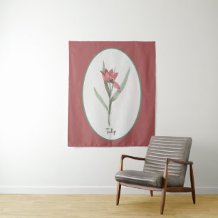 Alte botanische Cameo-Darstellung roter Tulpen  Wandteppich