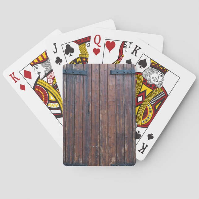 Alte braune Holztüren mit schwarzem Eisen unterstü Spielkarten (Rückseite)