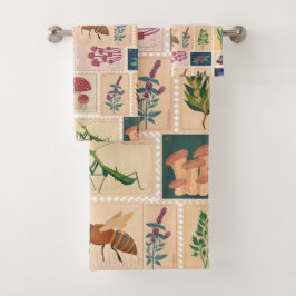 Alte Briefmarke Vintages Muster für Mama-60er Badhandtuch Set