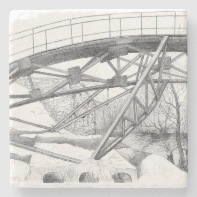 Alte Brücke. Bleistift zeichnend. Steinuntersetzer (Vorderseite)