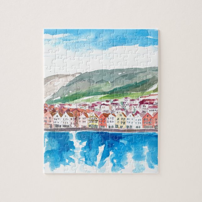 Alte Bryggen Hafen-Seeseite Bergens Norwegen (Vertikal)