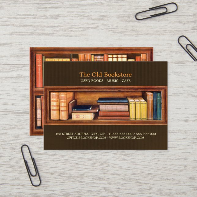 Alte Buch-Buchhandlungs-Bibliotheks-Visitenkarte Visitenkarte (Vorderseite/Rückseite Beispiel)