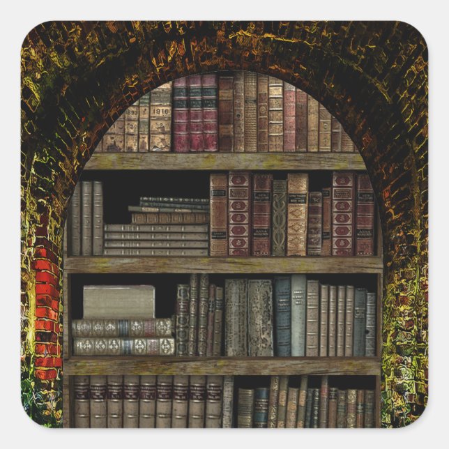 Alte Buchbibliothek Quadratischer Aufkleber (Vorderseite)