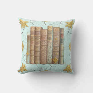 Alte Bücher - goldene Blätter - mint |  Kissen
