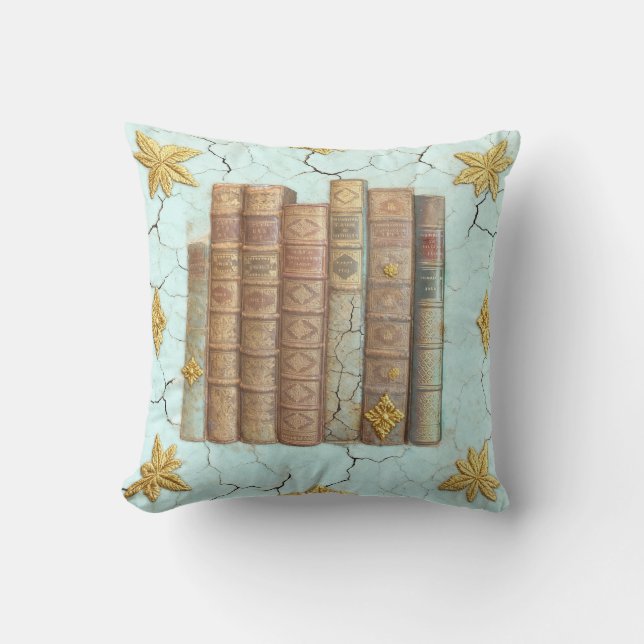 Alte Bücher - goldene Blätter - mint |  Kissen (Vorderseite)