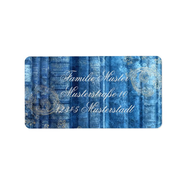 Alte Bücher - goldene Ornamente - blau | Adressaufkleber (Vorne)