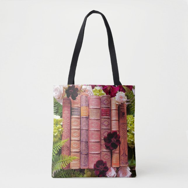 Alte Bücher und Burgund-Blume Tasche (Vorderseite)