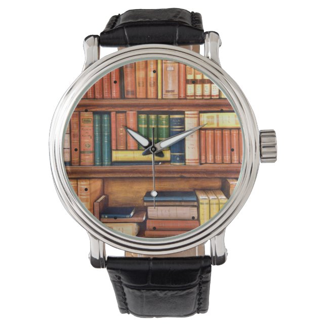 Alte Bücher Vintage Bibliothek, virtuelle Biblioth Armbanduhr (Vorderseite)