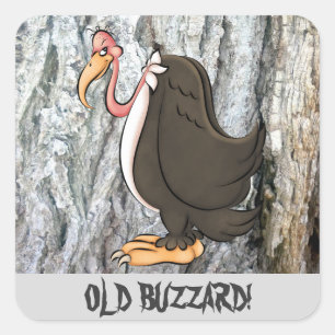 Alte Buzzard Cartoon Imitate Holzaufkleber Quadratischer Aufkleber