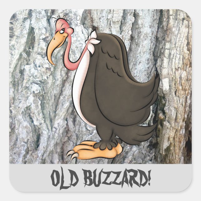 Alte Buzzard Cartoon Imitate Holzaufkleber Quadratischer Aufkleber (Vorderseite)
