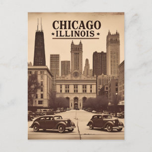 Alte Chicago Illinois Stadt Skyline Retro Reise Postkarte