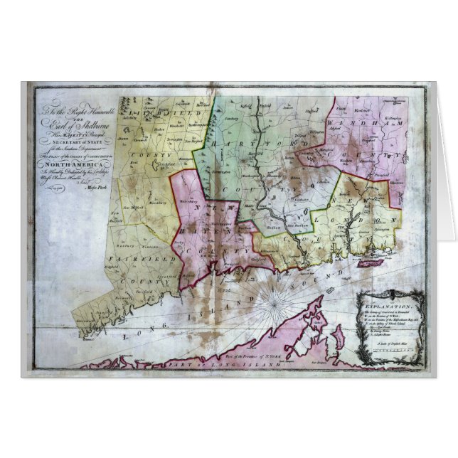 Alte Connecticut-Karte 1766 (Vorderseite (Horizontal))