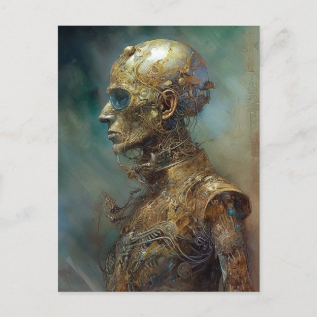 Alte Cyborg Futuristische Science Fiction Postkarte (Vorderseite)