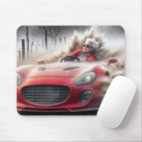 Alte Dame, die ein rotes Sportauto fährt