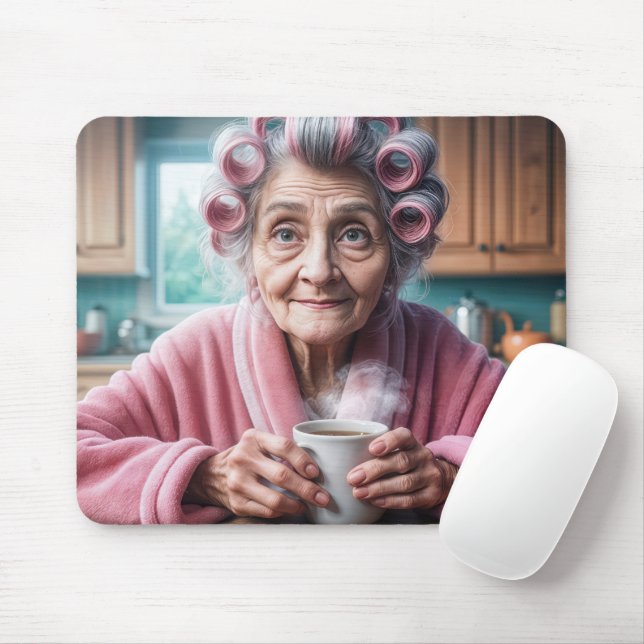 Alte Dame in rosa Curlers Mousepad (Mit Mouse)