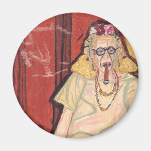 alte Dame und Zigarre Magnet