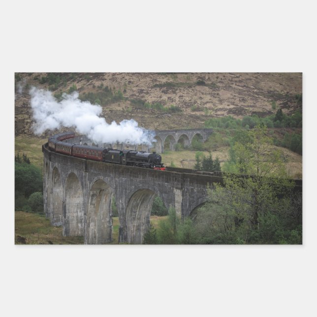 Alte Dampfbahn auf Glenfinnan Viadukt Rechteckiger Aufkleber (Vorderseite)
