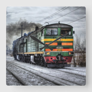 Alte Dampflokomotive Zug Foto Quadratische Wanduhr