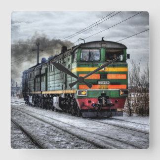 Alte Dampflokomotive Zug Foto Quadratische Wanduhr