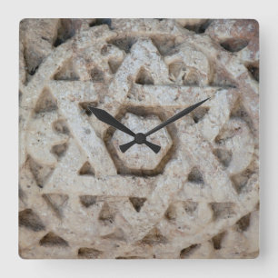 Alte Davidstern-Schnitzerei, Israel Quadratische Wanduhr