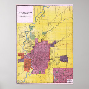 Alte detaillierte Karte von Indianapolis 1898 Poster