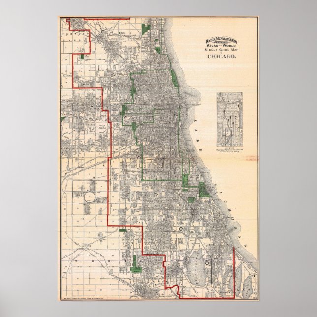 Alte detaillierte Straßenkarte von Chicago Poster (Vorne)