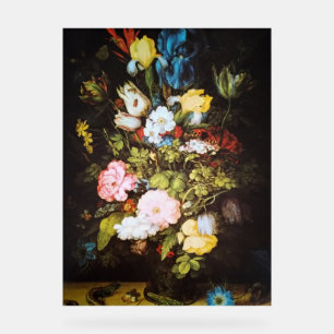 Alte dunkle Blumige Stilleben mit Schmetterlingen Acrylschild