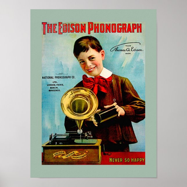Alte Edison Phonographenwalzen Plattenspieler Anze Poster (Vorne)
