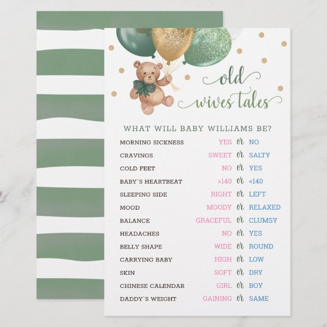 Alte Ehefrauen erzählen Gender Reveal Sage Green (Vorne/Hinten)