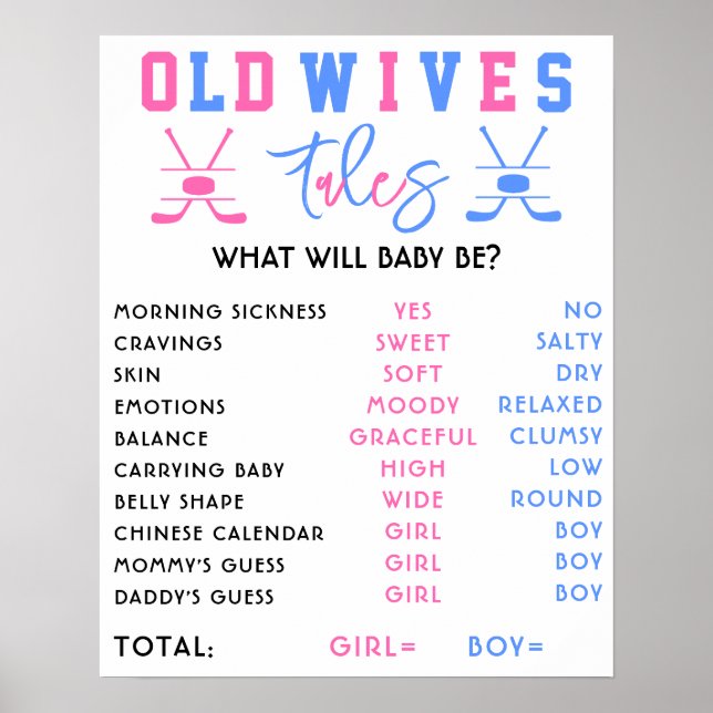 Alte Ehefrauen Tales Hockey Gender Reveal Party Si Poster (Vorne)