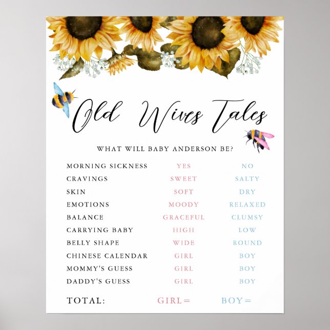 Alte Ehefrauen Tales Pink Blue Bumblebee Zeichen Poster (Vorne)