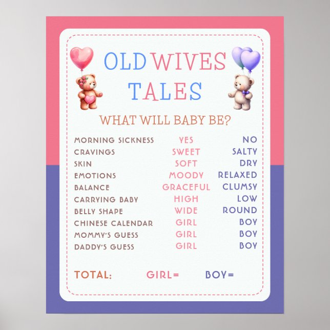 Alte Ehefrauen Tales TeddyBear Gender Reveal Party Poster (Vorne)