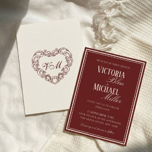 Alte Eleganz Burgunder Elfenbein Chic Hochzeit Einladung