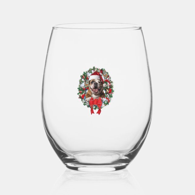 Alte englische Bulldog Weihnachtsfeier Dekoration  Weinglas Ohne Stiel (Vorderseite)