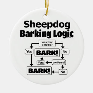 Alte englische Schäferhund-Abstreifenlogik Keramik Ornament