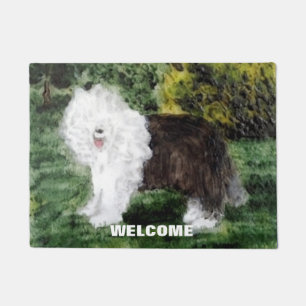 Alte englische Schäferhund-Kunst, die Sie begrü Fußmatte