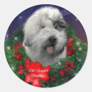 Alte englische Schäferhund-Weihnachtsgeschenke Runder Aufkleber