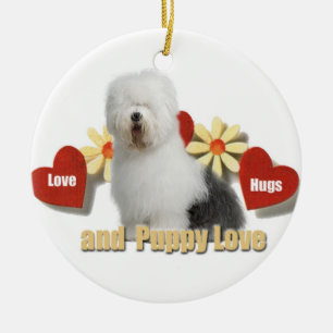 Alte englische Schäferhund-Weihnachtsverzierung Keramikornament