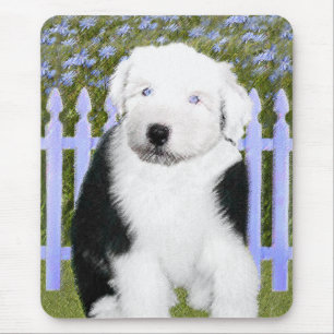 Alte englische Schäferhund-Welpen-Malerei - Mousepad
