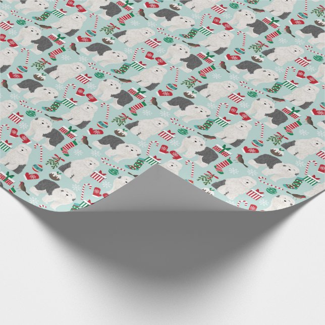 Alte englische Schafhunde Weihnachtsverpackung Geschenkpapier (Ecke)