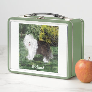 Alte englische Sheepdog-Malerei Personalisiert Metall Brotdose