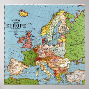 Alte Europakarte des 20. Jahrhunderts allgemeine K Poster